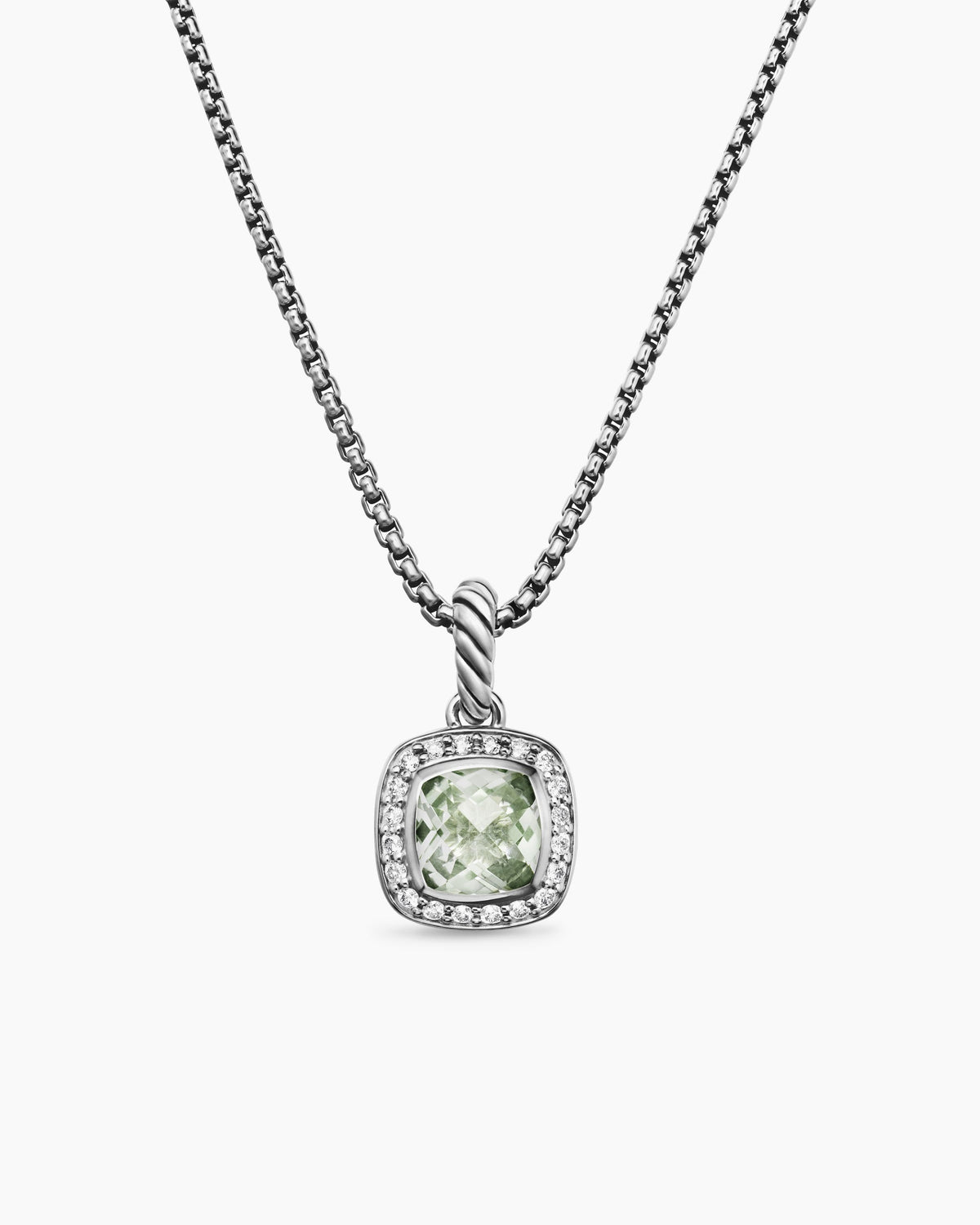 Petite Albion® Pendant Necklace in Sterling Silver with Prasiolite and Diamonds, 7mm