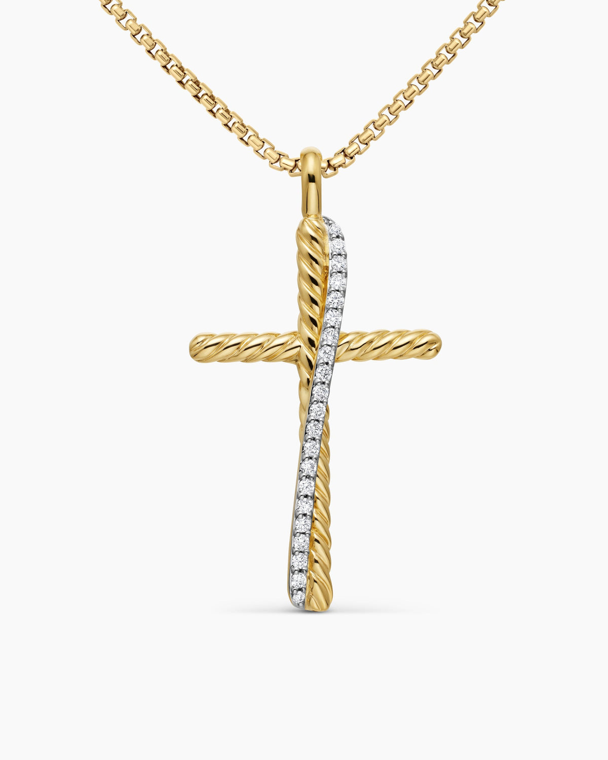 Crossover Cross Necklace in 18K Yellow Gold with Diamonds, 35.6mm