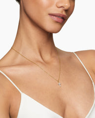 Cable Collectibles® Cross Necklace in 18K Yellow Gold with Diamonds, 17mm