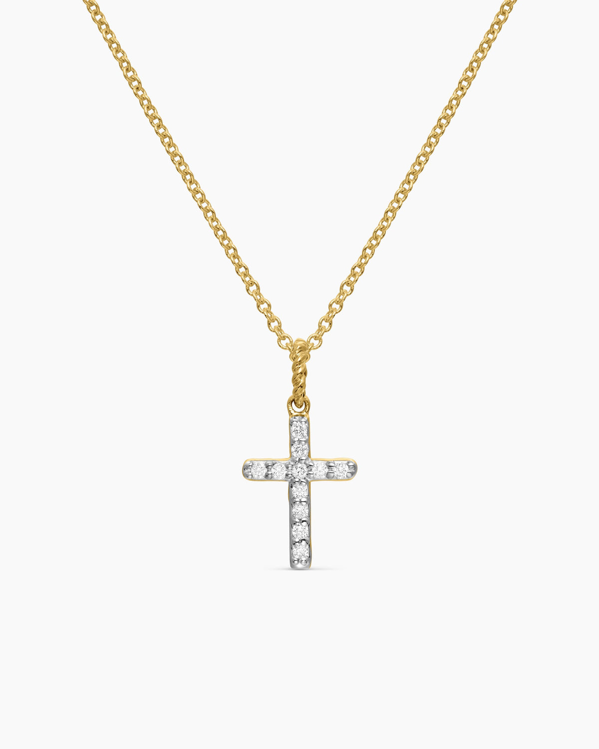 Cable Collectibles® Cross Necklace in 18K Yellow Gold with Diamonds, 17mm