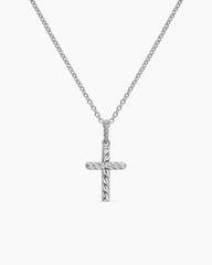 Cable Collectibles® Cross Necklace in 18K White Gold with Diamonds, 17mm