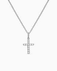 Cable Collectibles® Cross Necklace in 18K White Gold with Diamonds, 17mm