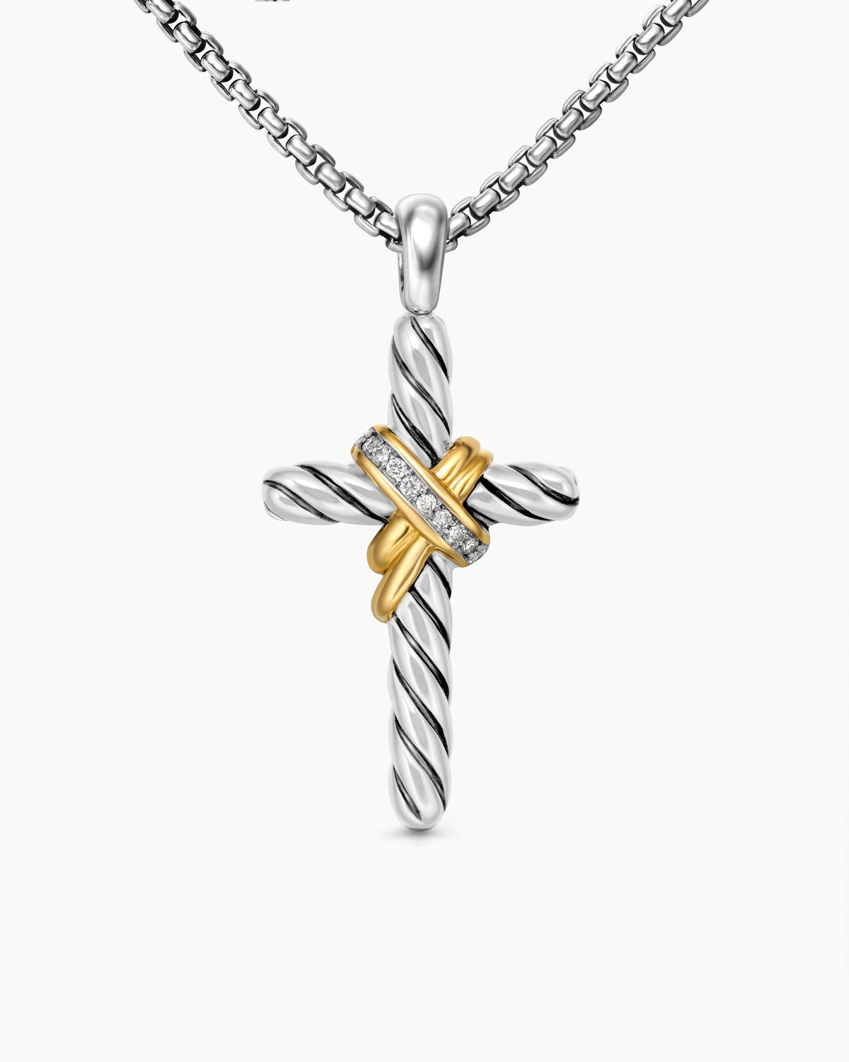 X Cross Necklace in Sterling Silver with 14K Yellow Gold and Diamonds, 31.7mm