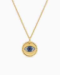 Cable Collectibles® Evil Eye Necklace in 18K Yellow Gold with Pavé Blue Sapphires and Diamonds, 11mm