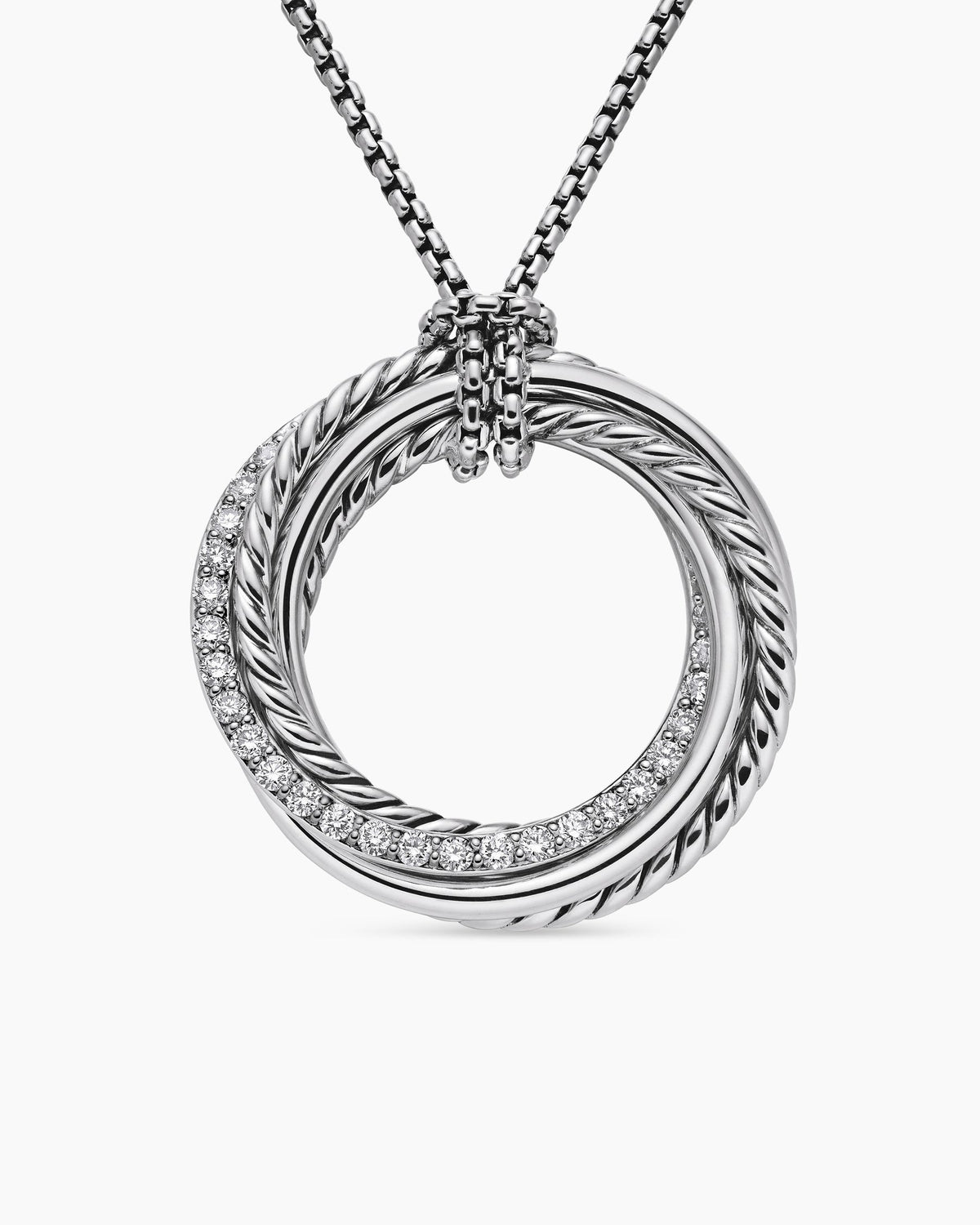 Crossover Pendant Necklace in Sterling Silver with Diamonds, 26mm
