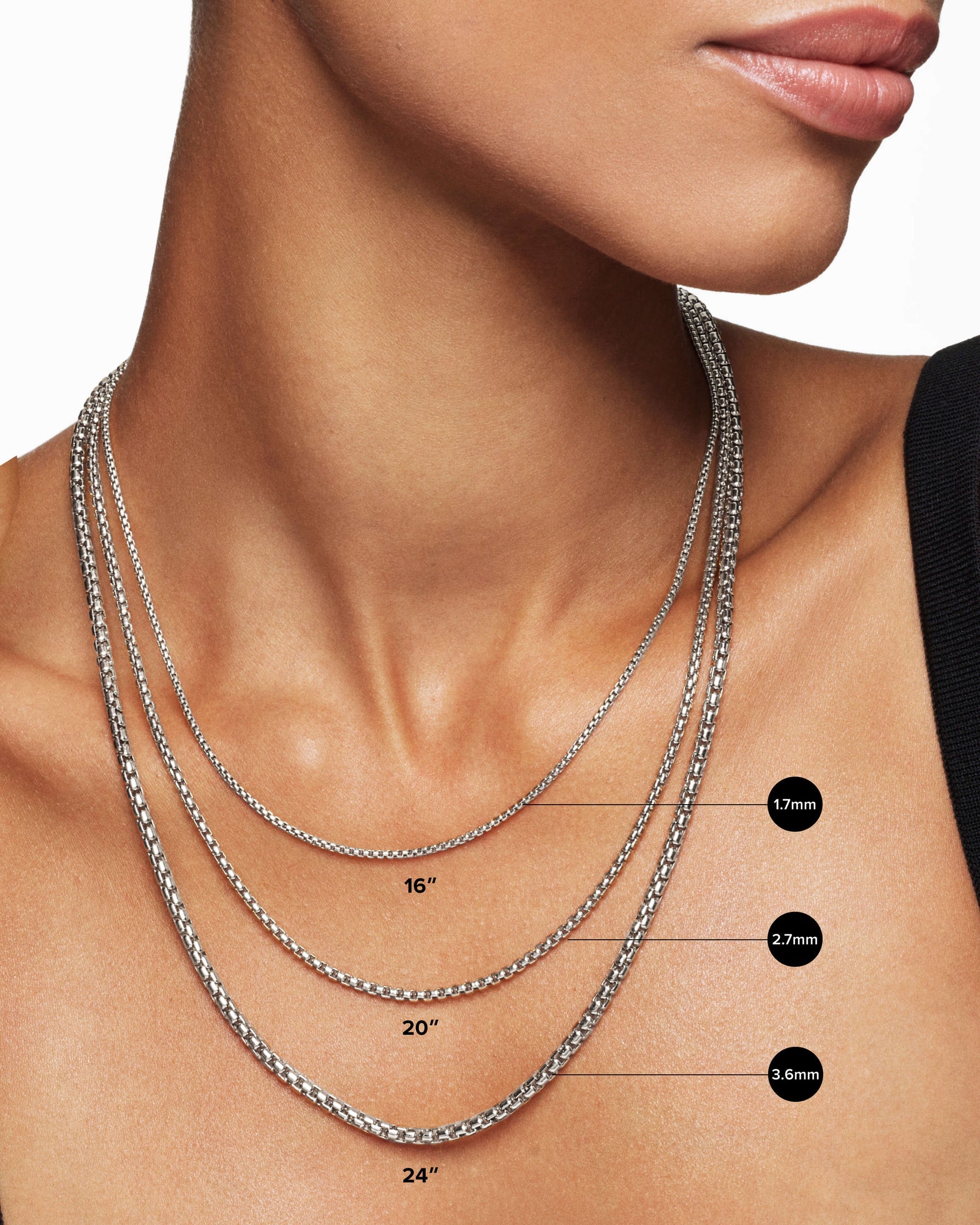 Box Chain Slider Necklace in Sterling Silver, 2.7mm