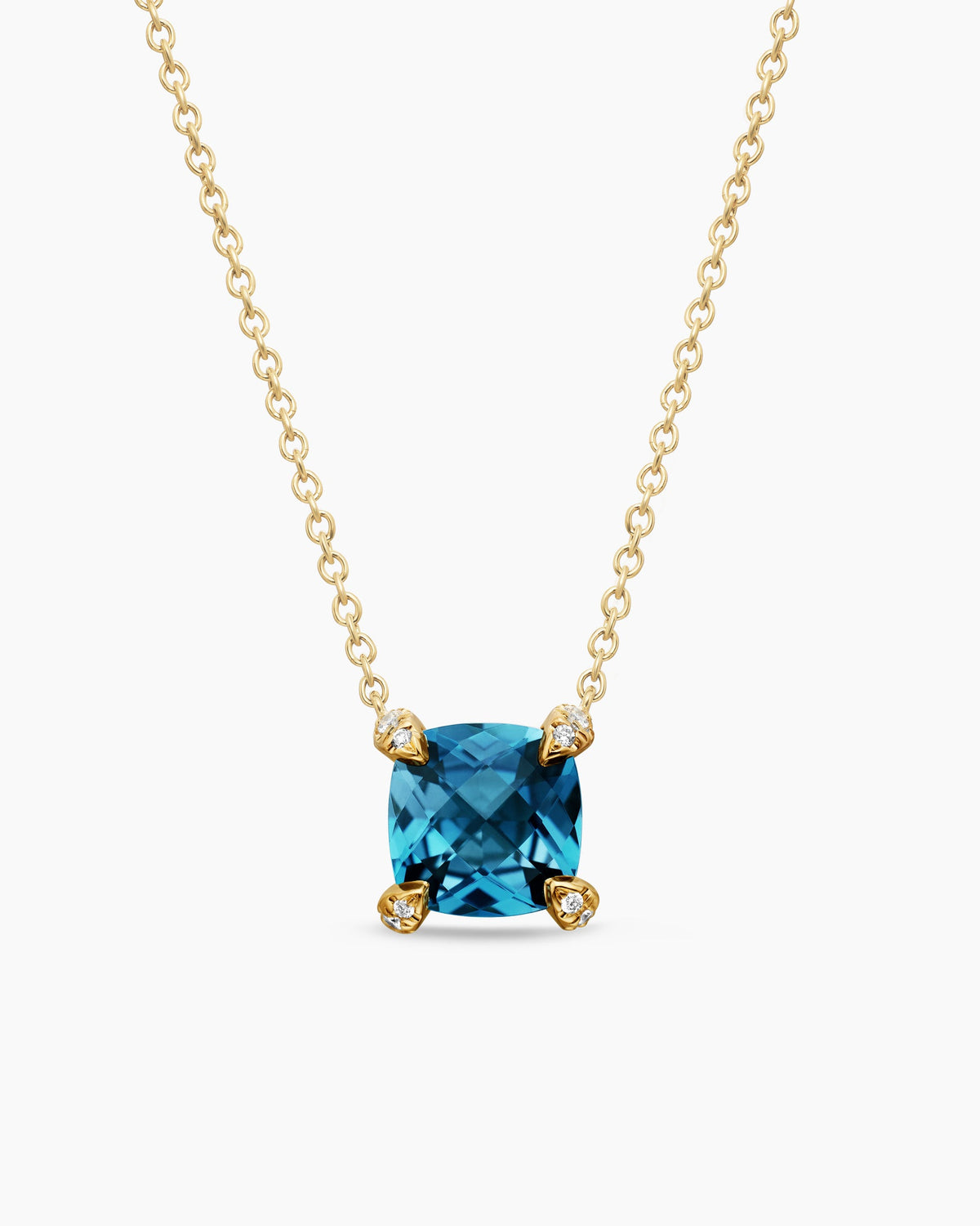 Petite Chatelaine® Pendant Necklace in 18K Yellow Gold with Hampton Blue Topaz and Diamonds, 7mm