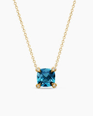 Petite Chatelaine® Pendant Necklace in 18K Yellow Gold with Hampton Blue Topaz and Diamonds, 7mm