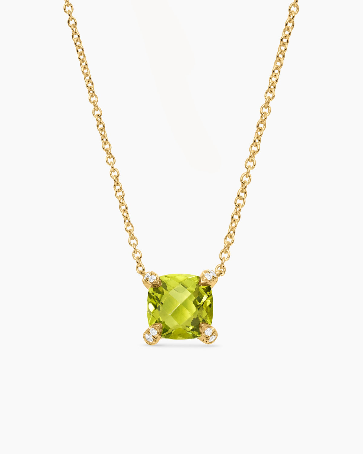 Petite Chatelaine® Pendant Necklace in 18K Yellow Gold with Peridot and Diamonds, 7mm
