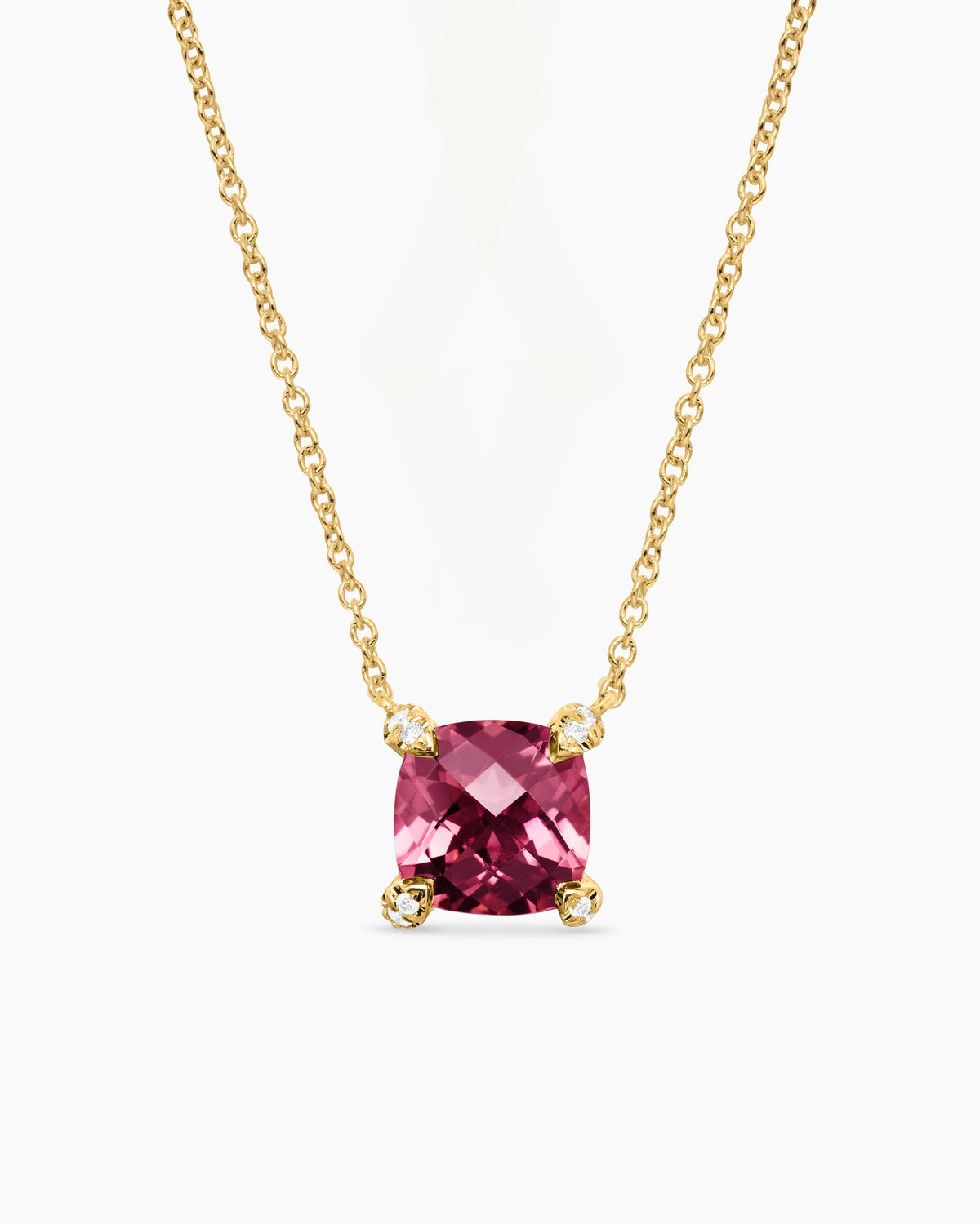 Petite Chatelaine® Pendant Necklace in 18K Yellow Gold with Pink Tourmaline and Diamonds, 7mm