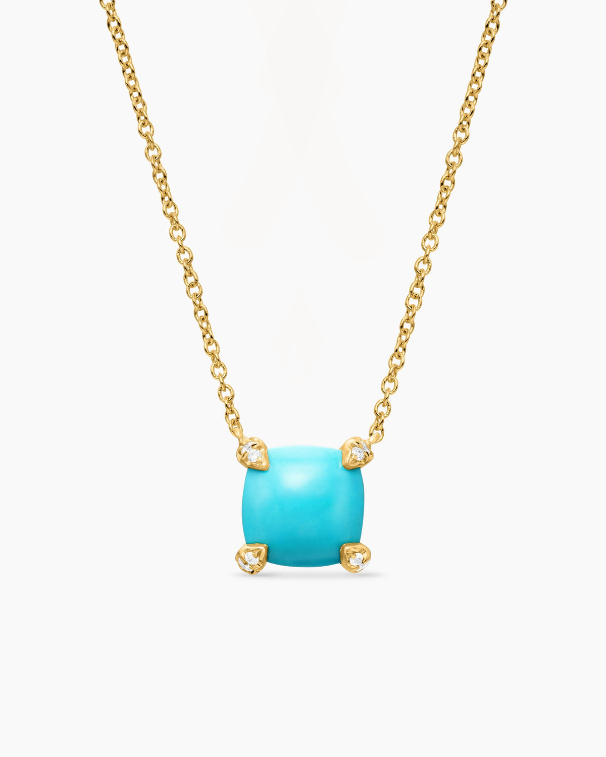 Petite Chatelaine® Pendant Necklace in 18K Yellow Gold with Turquoise and Diamonds, 7mm