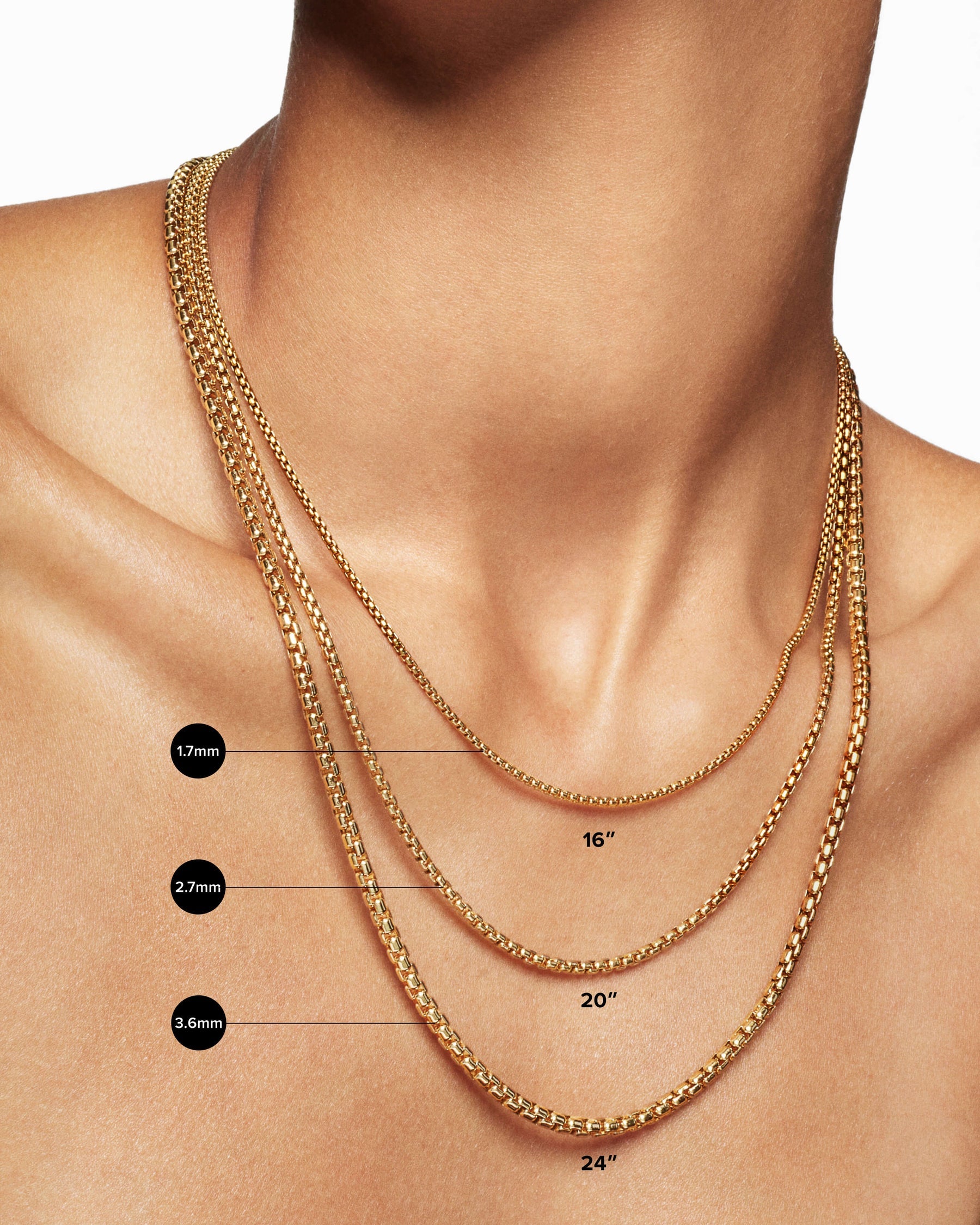 Box Chain Slider Necklace in 18K Yellow Gold, 1.7mm