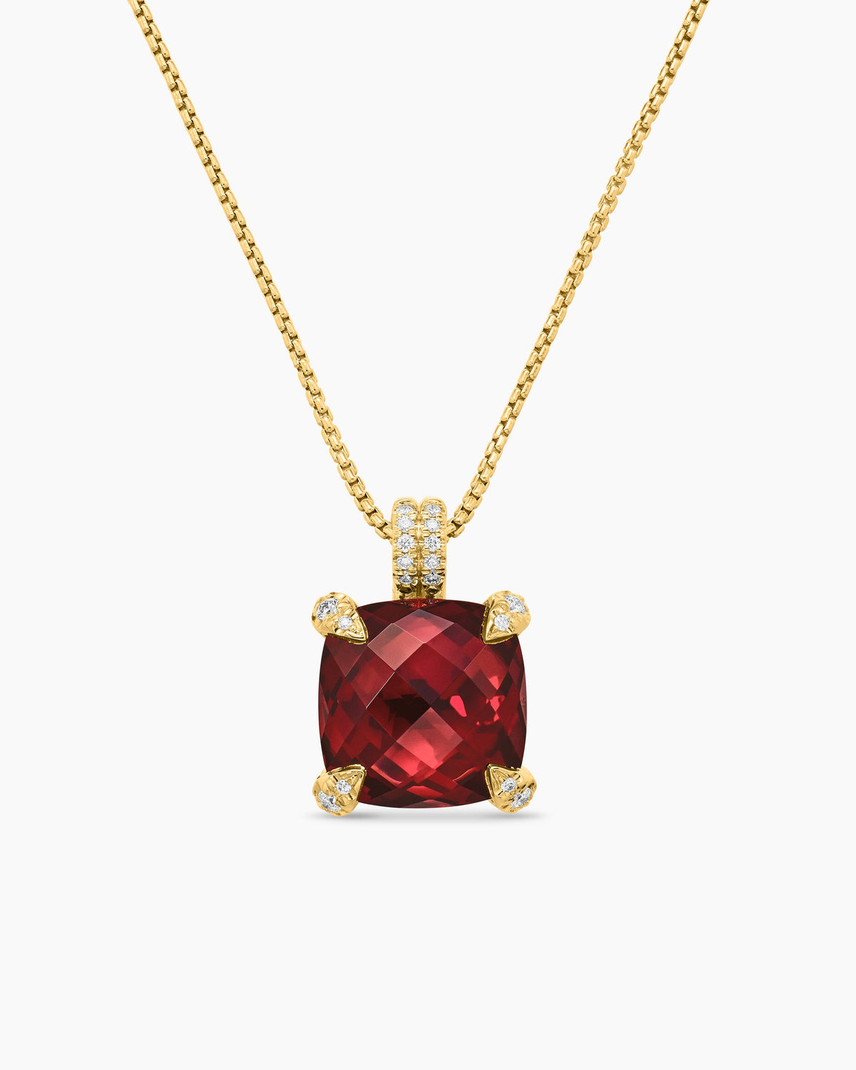 Chatelaine® Pendant Necklace in 18K Yellow Gold with Garnet and Diamonds, 11mm