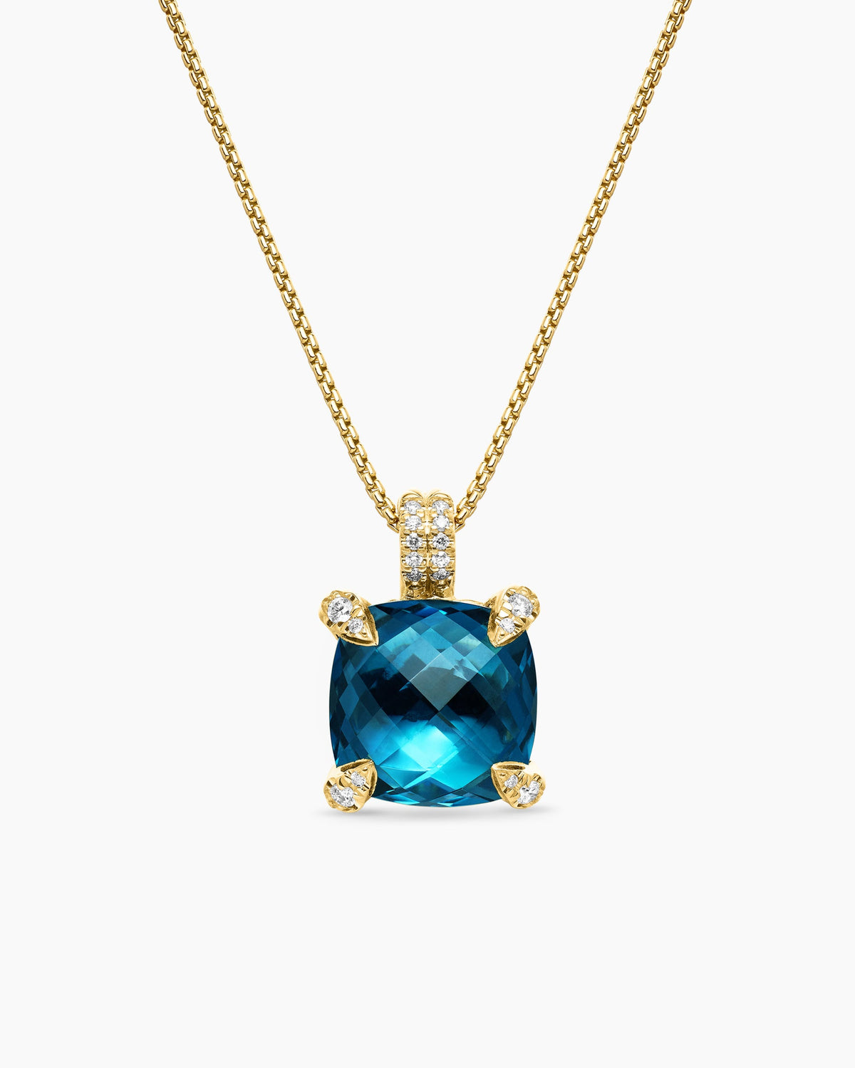 Chatelaine® Pendant Necklace in 18K Yellow Gold with Hampton Blue Topaz and Diamonds, 11mm