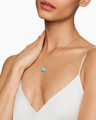 Chatelaine® Pendant Necklace in 18K Yellow Gold with Turquoise and Diamonds, 11mm