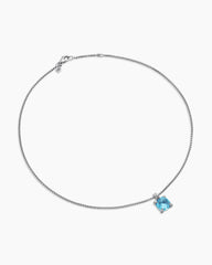 Chatelaine® Pendant Necklace in Sterling Silver with Blue Topaz and Diamonds, 11mm