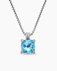 Chatelaine® Pendant Necklace in Sterling Silver with Blue Topaz and Diamonds, 11mm