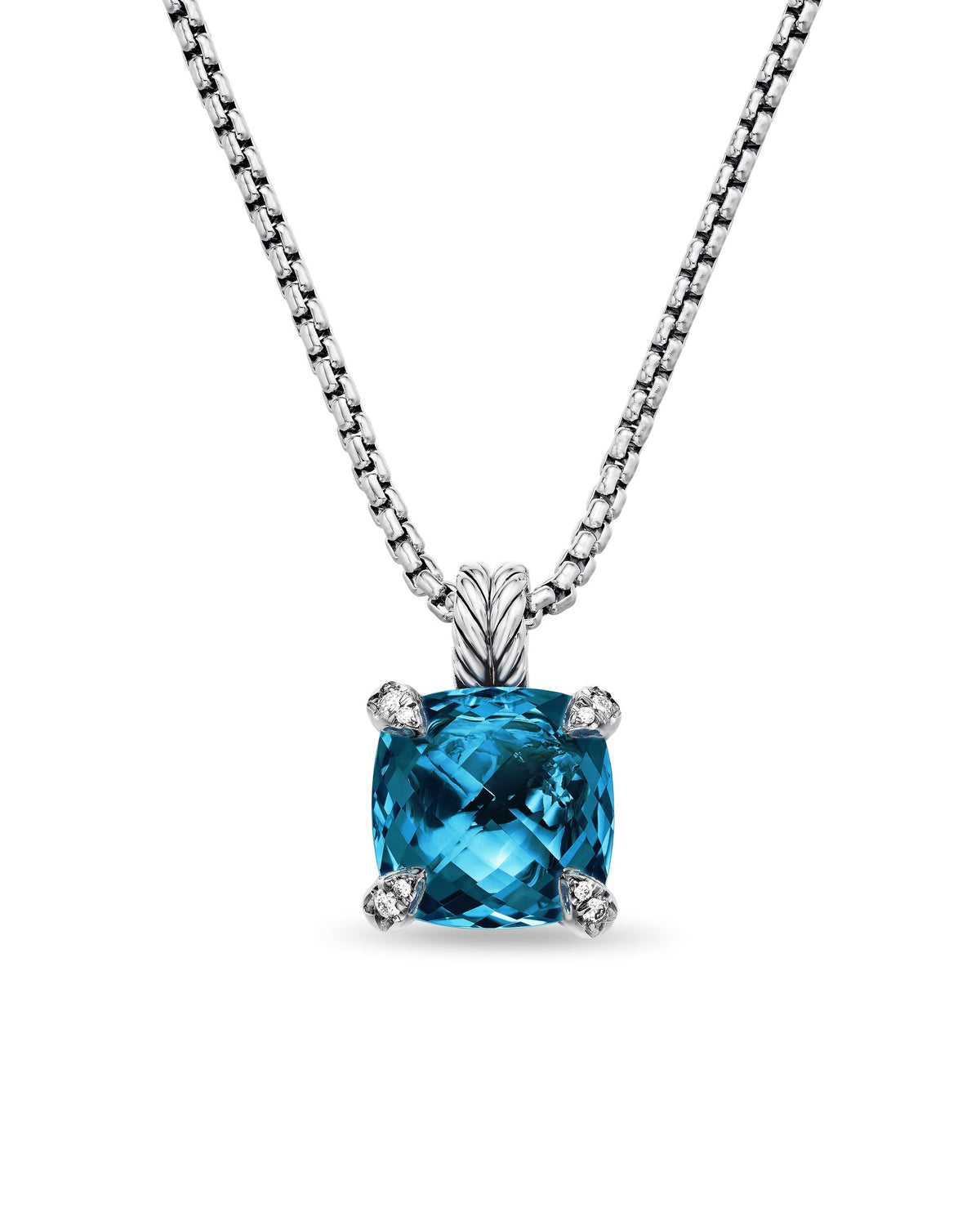 Chatelaine® Pendant Necklace in Sterling Silver with Hampton Blue Topaz and Diamonds, 11mm