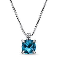 Chatelaine® Pendant Necklace in Sterling Silver with Hampton Blue Topaz and Diamonds, 11mm