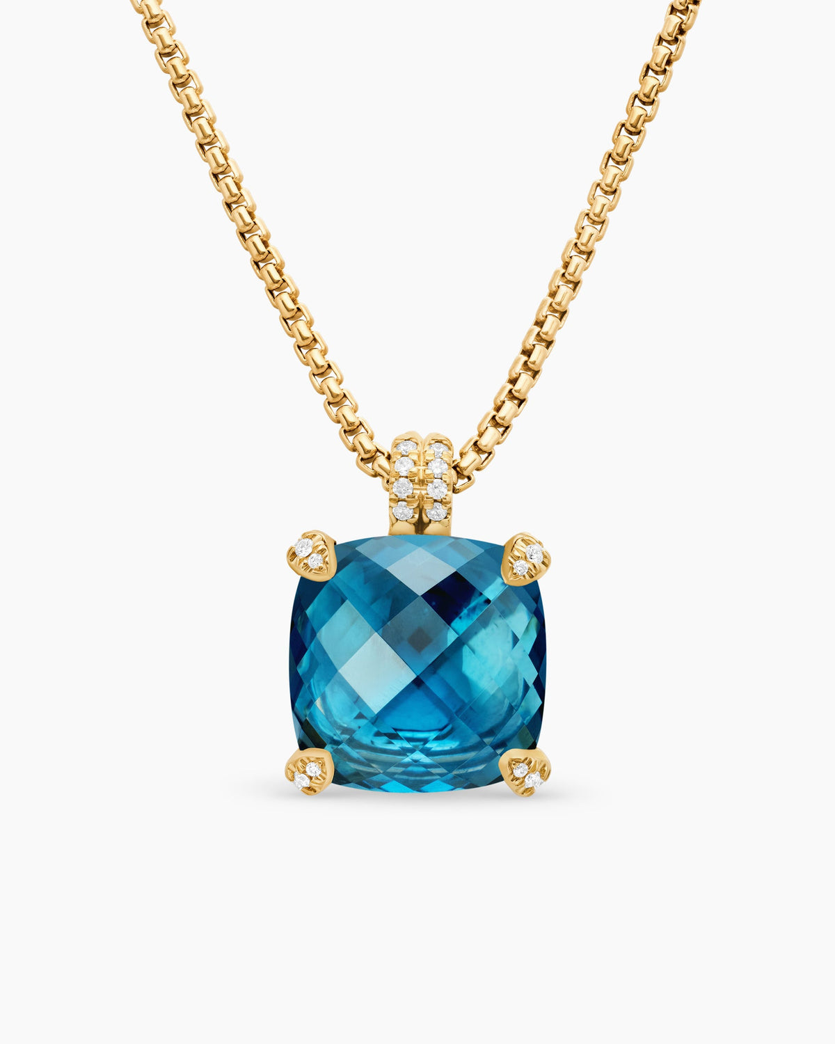 Chatelaine® Pendant Necklace in 18K Yellow Gold with Hampton Blue Topaz and Diamonds, 14mm