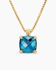 Chatelaine® Pendant Necklace in 18K Yellow Gold with Hampton Blue Topaz and Diamonds, 14mm