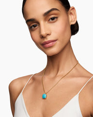 Chatelaine® Pendant Necklace in 18K Yellow Gold with Turquoise and Diamonds, 14mm