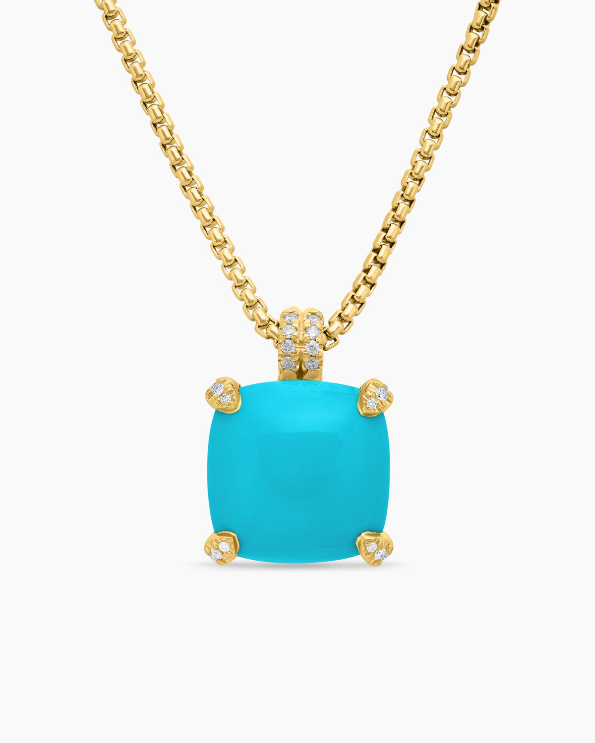 Chatelaine® Pendant Necklace in 18K Yellow Gold with Turquoise and Diamonds, 14mm
