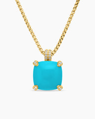 Chatelaine® Pendant Necklace in 18K Yellow Gold with Turquoise and Diamonds, 14mm