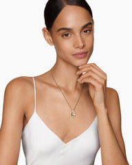 Chatelaine® Pavé Bezel Pendant Necklace in 18K Yellow Gold with Champagne Citrine and Diamonds, 14mm