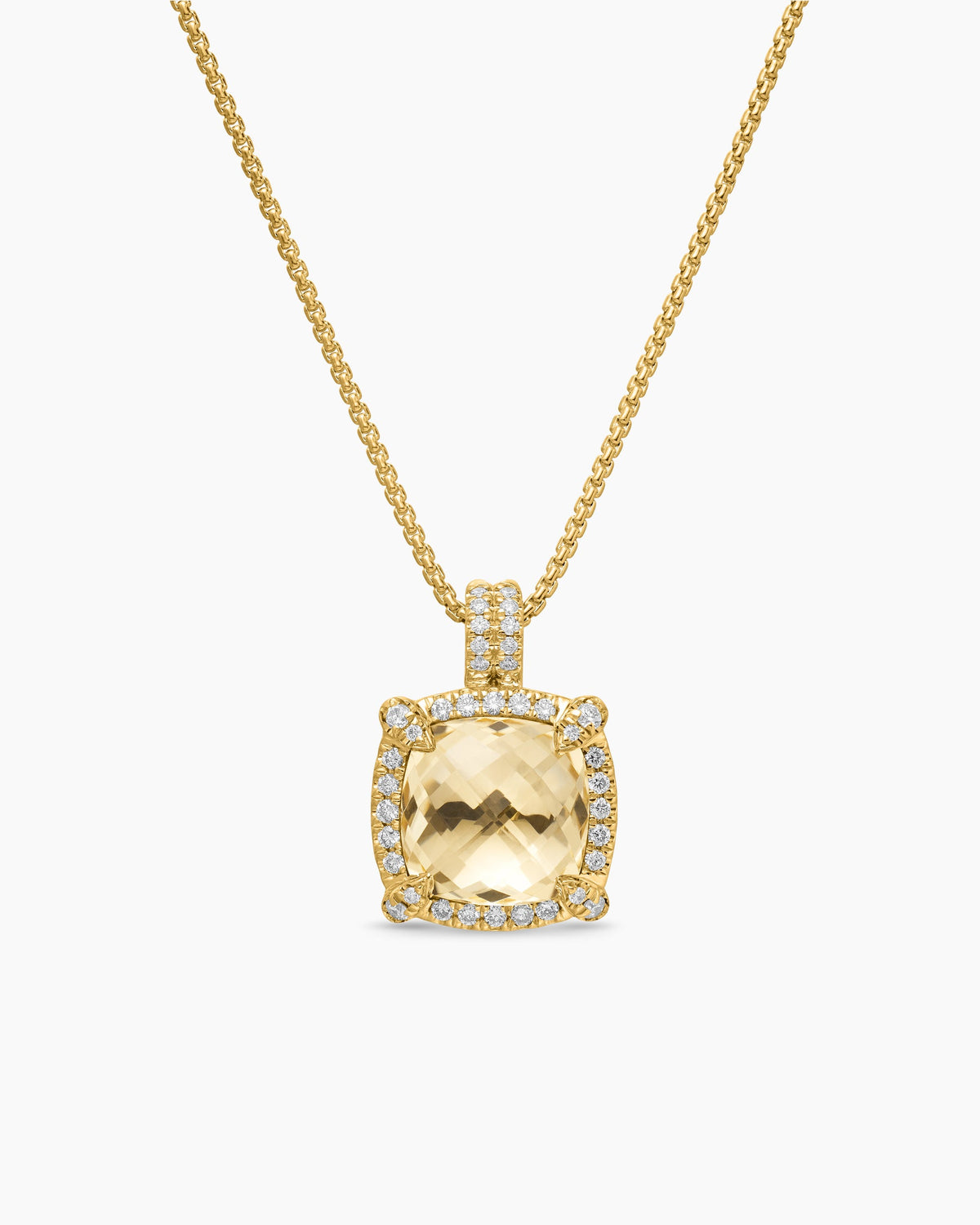 Chatelaine® Pavé Bezel Pendant Necklace in 18K Yellow Gold with Champagne Citrine and Diamonds, 9mm