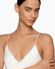 Chatelaine® Pavé Bezel Pendant Necklace in 18K Rose Gold with Morganite and Diamonds, 9mm