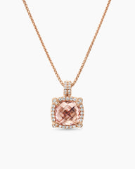 Chatelaine® Pavé Bezel Pendant Necklace in 18K Rose Gold with Morganite and Diamonds, 9mm