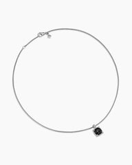 Chatelaine® Pavé Bezel Pendant Necklace in Sterling Silver with Black Onyx and Diamonds, 9mm