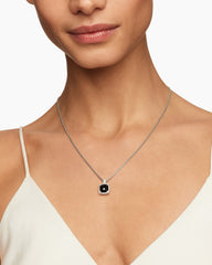 Chatelaine® Pavé Bezel Pendant Necklace in Sterling Silver with Black Onyx and Diamonds, 9mm
