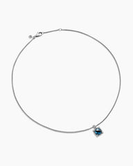 Chatelaine® Pavé Bezel Pendant Necklace in Sterling Silver with Hampton Blue Topaz and Diamonds, 9mm