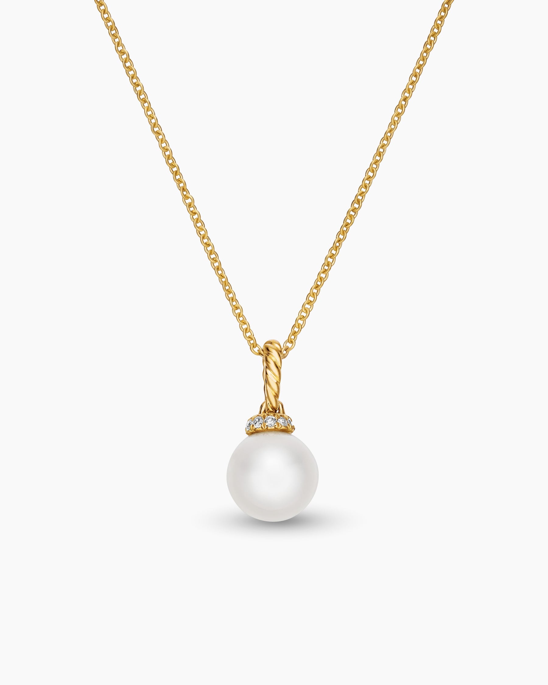 Solari Pendant Necklace in 18K Yellow Gold with Pearl and Diamonds, 8mm