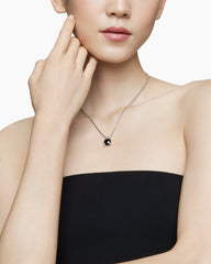 Chatelaine® Pendant Necklace in Sterling Silver with Black Onyx and Diamonds, 11mm