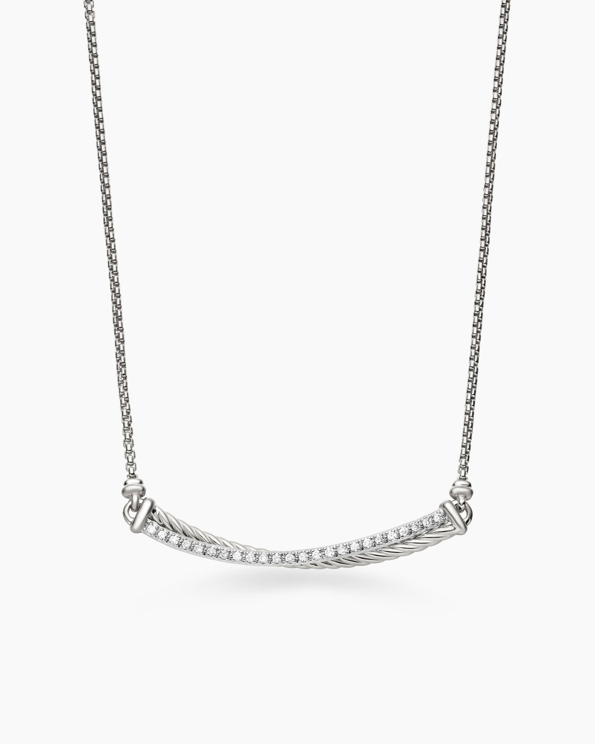 Crossover Bar Necklace in Sterling Silver with Diamonds