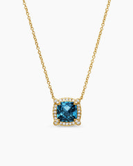 Petite Chatelaine® Pavé Bezel Pendant Necklace in 18K Yellow Gold with Hampton Blue Topaz and Diamonds, 7mm