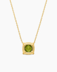 Petite Chatelaine® Pavé Bezel Pendant Necklace in 18K Yellow Gold with Peridot and Diamonds, 7mm