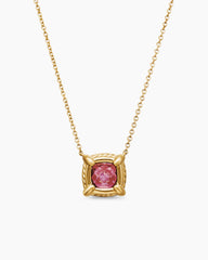 Petite Chatelaine® Pavé Bezel Pendant Necklace in 18K Yellow Gold with Pink Tourmaline and Diamonds, 7mm