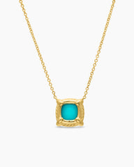Petite Chatelaine® Pavé Bezel Pendant Necklace in 18K Yellow Gold with Turquoise and Diamonds, 7mm