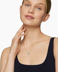 Petite Chatelaine® Pavé Bezel Pendant Necklace in 18K Yellow Gold with Turquoise and Diamonds, 7mm