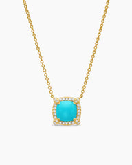 Petite Chatelaine® Pavé Bezel Pendant Necklace in 18K Yellow Gold with Turquoise and Diamonds, 7mm