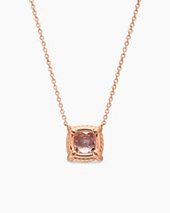 Petite Chatelaine® Pavé Bezel Pendant Necklace in 18K Rose Gold with Morganite and Diamonds, 7mm