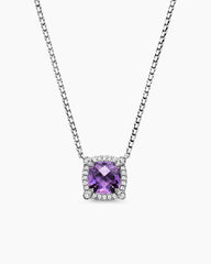 Petite Chatelaine® Pavé Bezel Pendant Necklace in Sterling Silver with Amethyst and Diamonds, 7mm