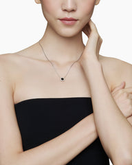 Petite Chatelaine® Pavé Bezel Pendant Necklace in Sterling Silver with Black Onyx and Diamonds, 7mm