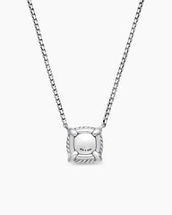 Petite Chatelaine® Pavé Bezel Pendant Necklace in Sterling Silver with Blue Topaz and Diamonds, 7mm