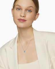 Petite Chatelaine® Pavé Bezel Pendant Necklace in Sterling Silver with Blue Topaz and Diamonds, 7mm
