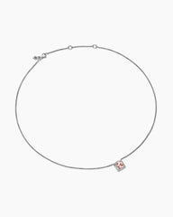 Petite Chatelaine® Pavé Bezel Pendant Necklace in Sterling Silver with Morganite and Diamonds, 7mm